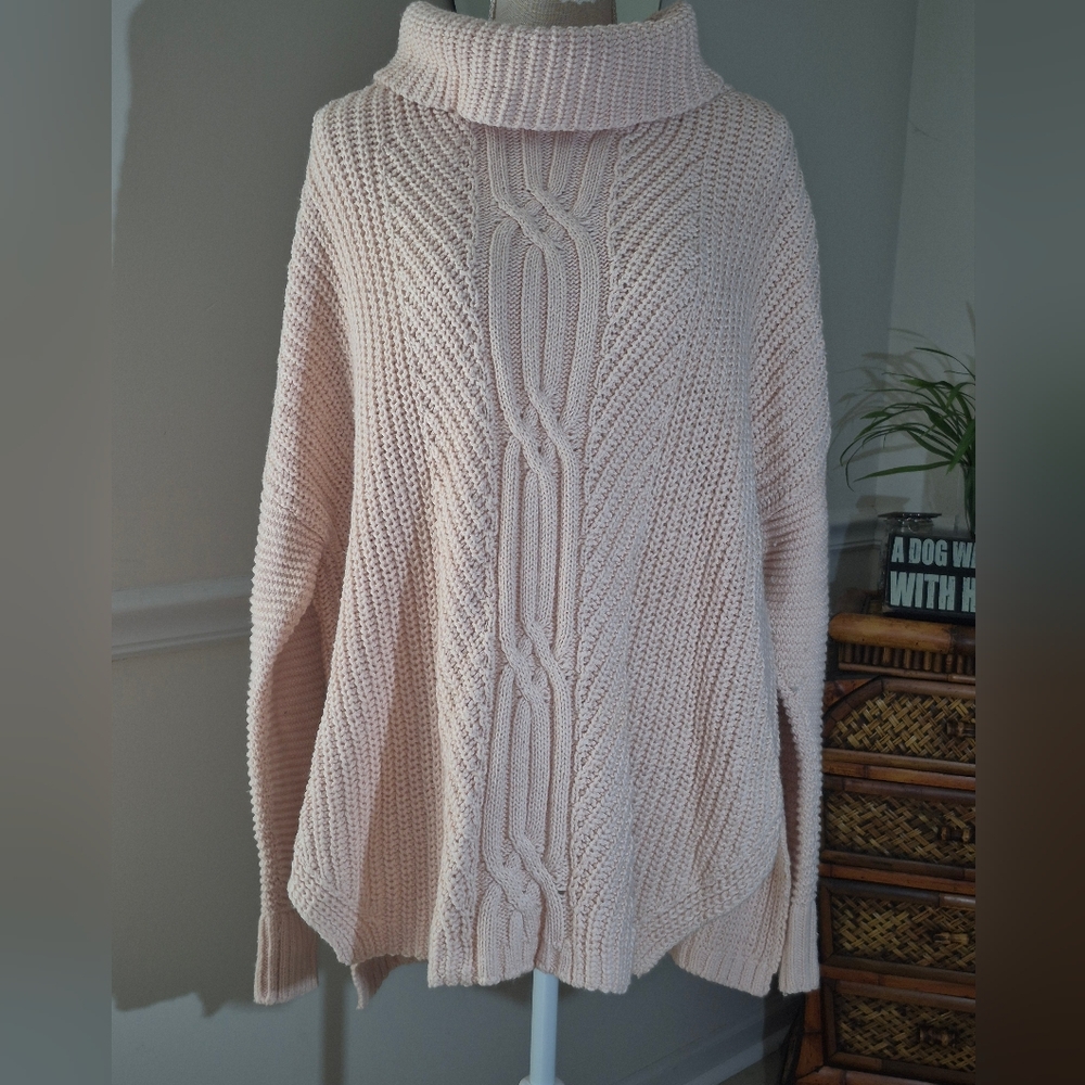Lands End Cable Knit Turtle/cowl Neck Sweater